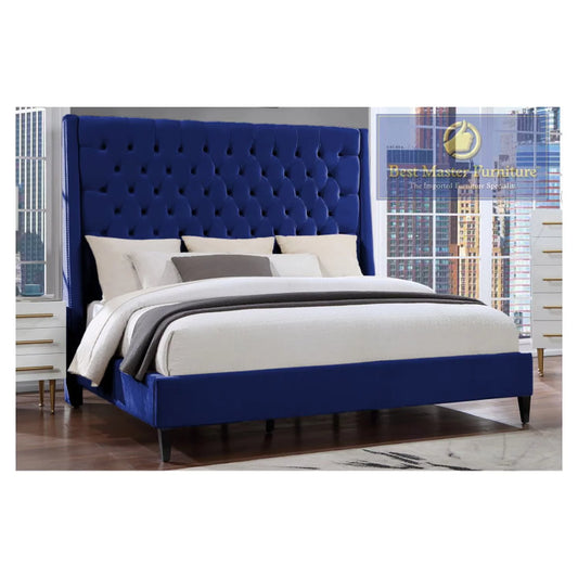 Best Master Furniture Bellanova Navy Blue Tufted Velvet King Platform Bed