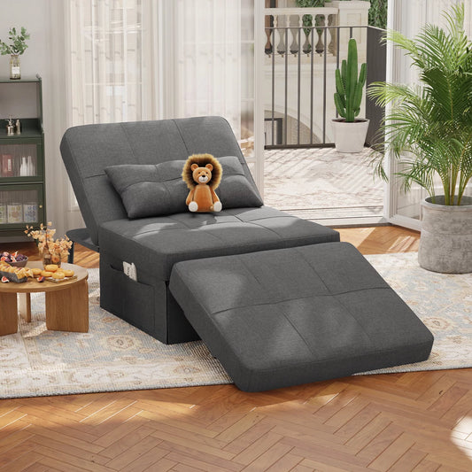 Chair Bed, Lofka Convertible Recliner Single Sofa Bed, Free Installation, 730 lbs, Dark Gray
