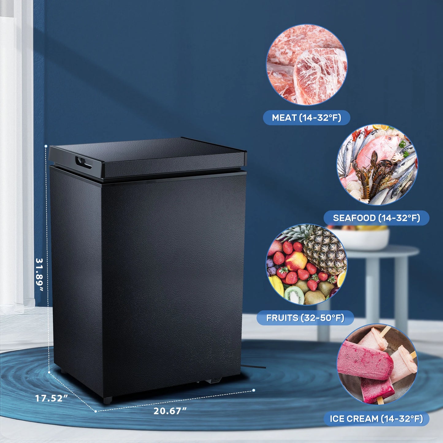 Auseo 2.7 Cubic Feet Chest Freezer Free Standing Top open Door Compact Freezer with Adjustable Temperature-Black